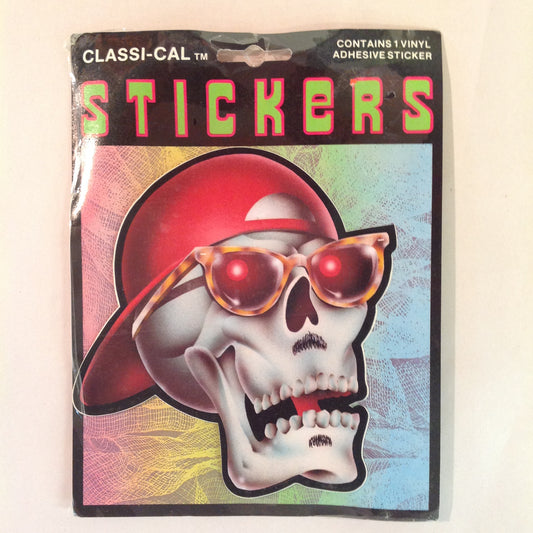 Vintage 1990's NOS Classi-Cal Vinyl Adhesive Sticker Reverse Ball Cap Shades Goatee Skull