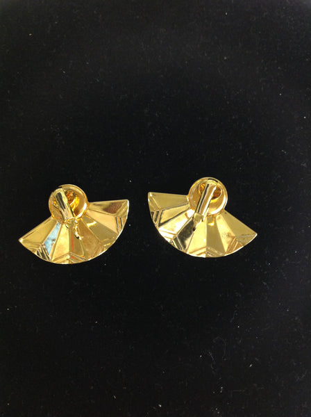 Vintage Goldtone Faux Topaz Half-Fan Clip-On Earrings