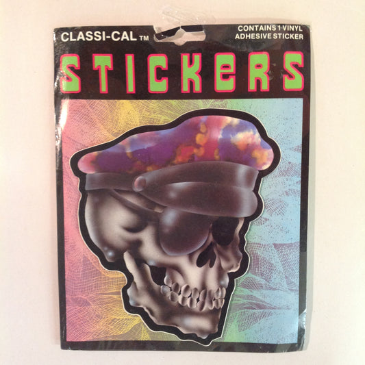 Vintage 1990's NOS Classi-Cal Vinyl Adhesive Sticker Eyepatch Skull in Trippy Police Cap