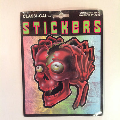 Vintage 1990's NOS Classi-Cal Vinyl Adhesive Sticker Crazed Red Cracking Skull Open