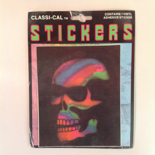 Vintage 1990's NOS Classi-Cal Vinyl Adhesive Sticker Negative Rainbow Skull