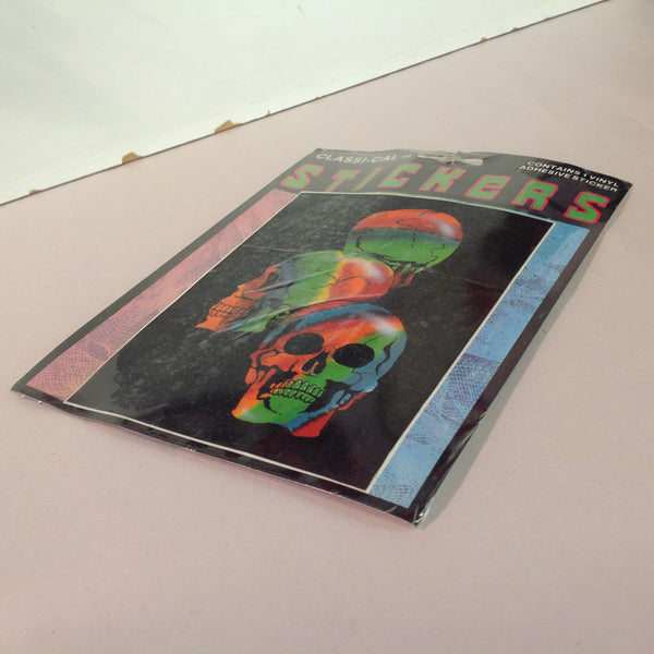 Vintage 1990's NOS Classi-Cal Vinyl Adhesive Sticker Black Mat Rainbow Skull Trio