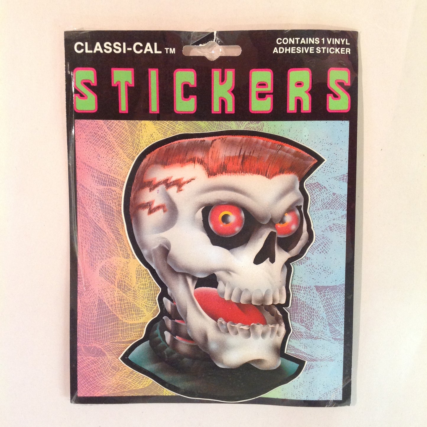 Vintage 1990's NOS Classi-Cal Vinyl Adhesive Sticker Red Eye Lightning Bolt Fade Haircut Skull