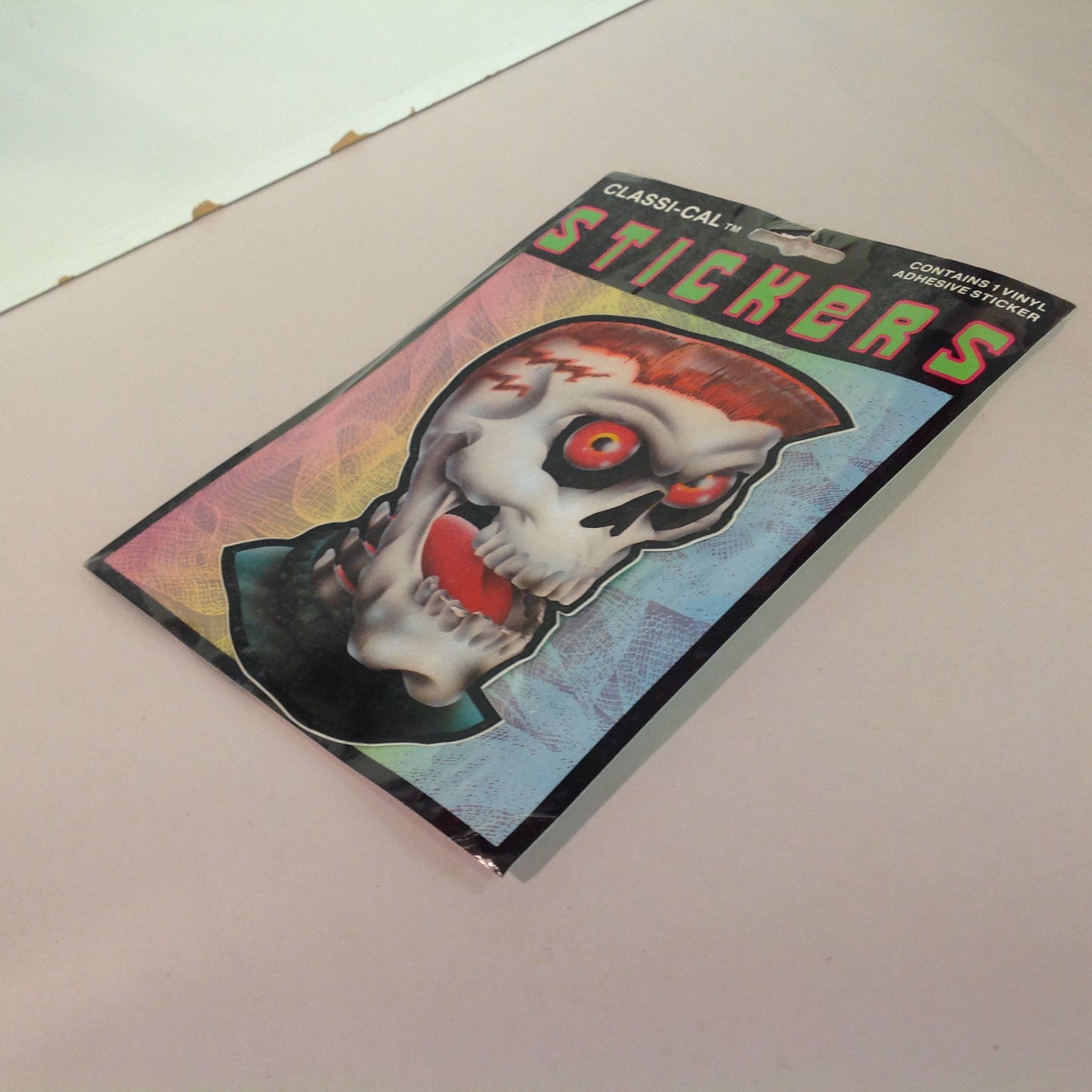 Vintage 1990's NOS Classi-Cal Vinyl Adhesive Sticker Red Eye Lightning Bolt Fade Haircut Skull