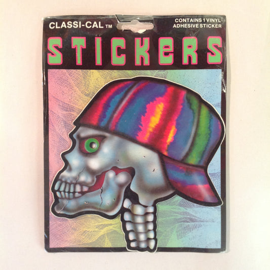 Vintage 1990's NOS Classi-Cal Vinyl Adhesive Sticker Reverse Rainbow Psychedelic Cap Skull