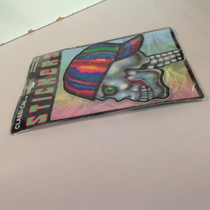 Vintage 1990's NOS Classi-Cal Vinyl Adhesive Sticker Reverse Rainbow Psychedelic Cap Skull