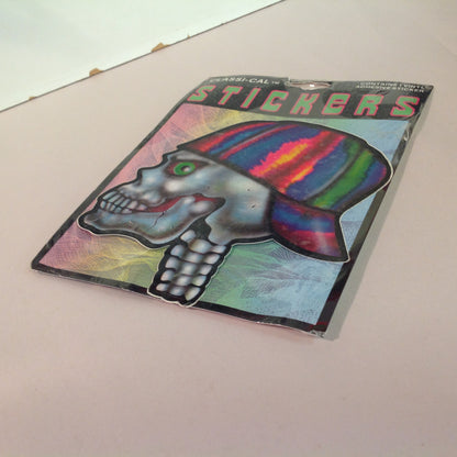 Vintage 1990's NOS Classi-Cal Vinyl Adhesive Sticker Reverse Rainbow Psychedelic Cap Skull