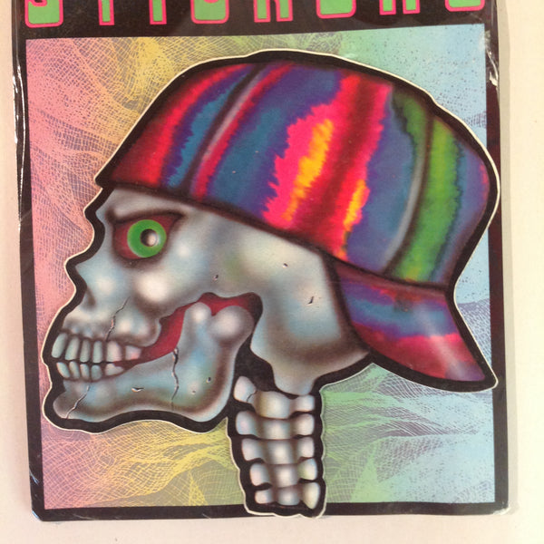 Vintage 1990's NOS Classi-Cal Vinyl Adhesive Sticker Reverse Rainbow Psychedelic Cap Skull