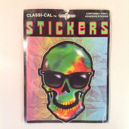 Vintage 1990's NOS Classi-Cal Vinyl Adhesive Sticker Tie Dye Skull in Shades