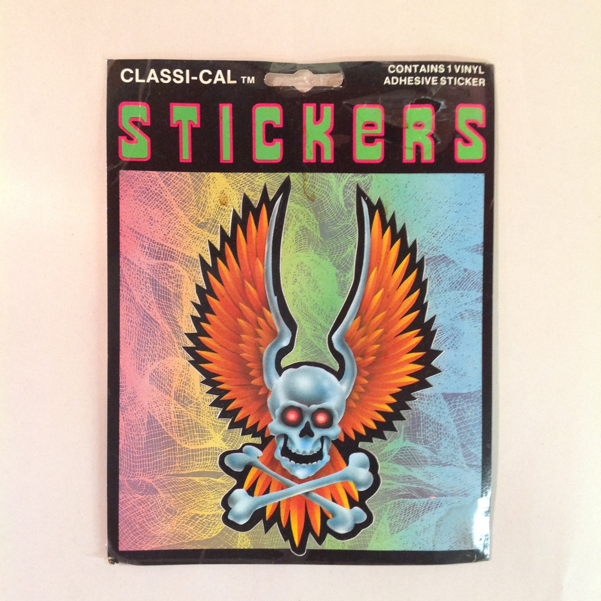 Vintage 1990's NOS Classi-Cal Vinyl Adhesive Sticker Winged Skull and Crossbones