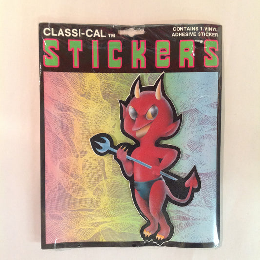 Vintage 1990's NOS Classi-Cal Vinyl Adhesive Sticker Smirking Little Devil with Pitchfork