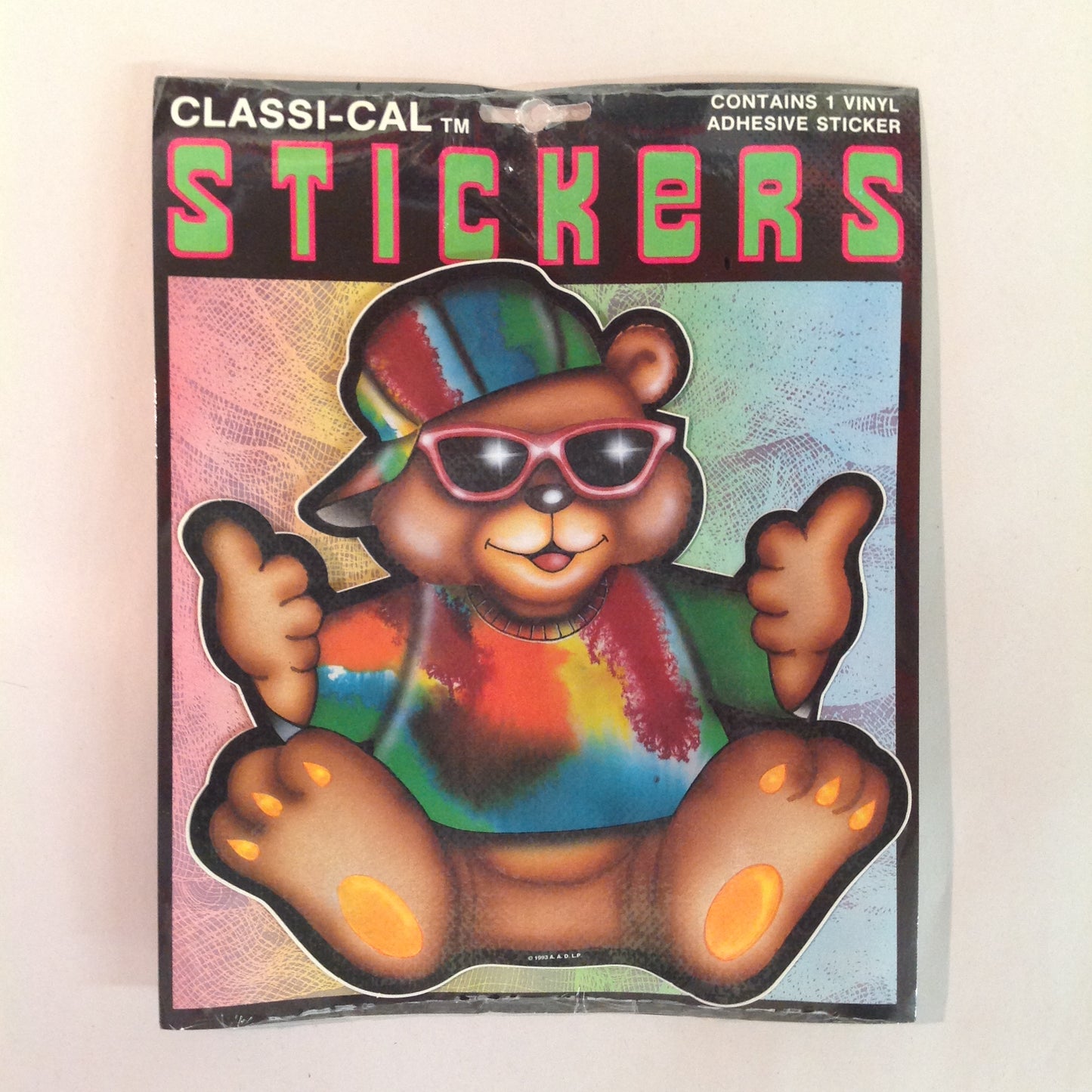 Vintage 1990's NOS Classi-Cal Vinyl Adhesive Sticker Rasta Deadhead Thumbs Up Teddy Bear in Shades