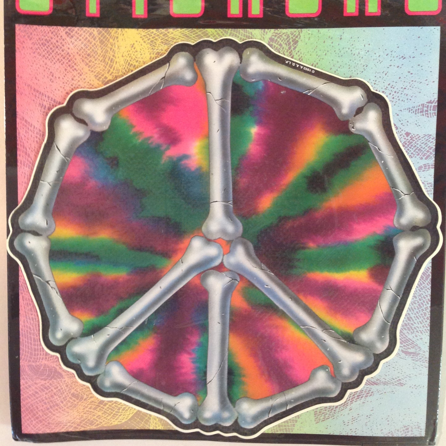 Vintage 1990's NOS Classi-Cal Vinyl Adhesive Sticker Interlocking Bone Peace Symbol on Tie Dye