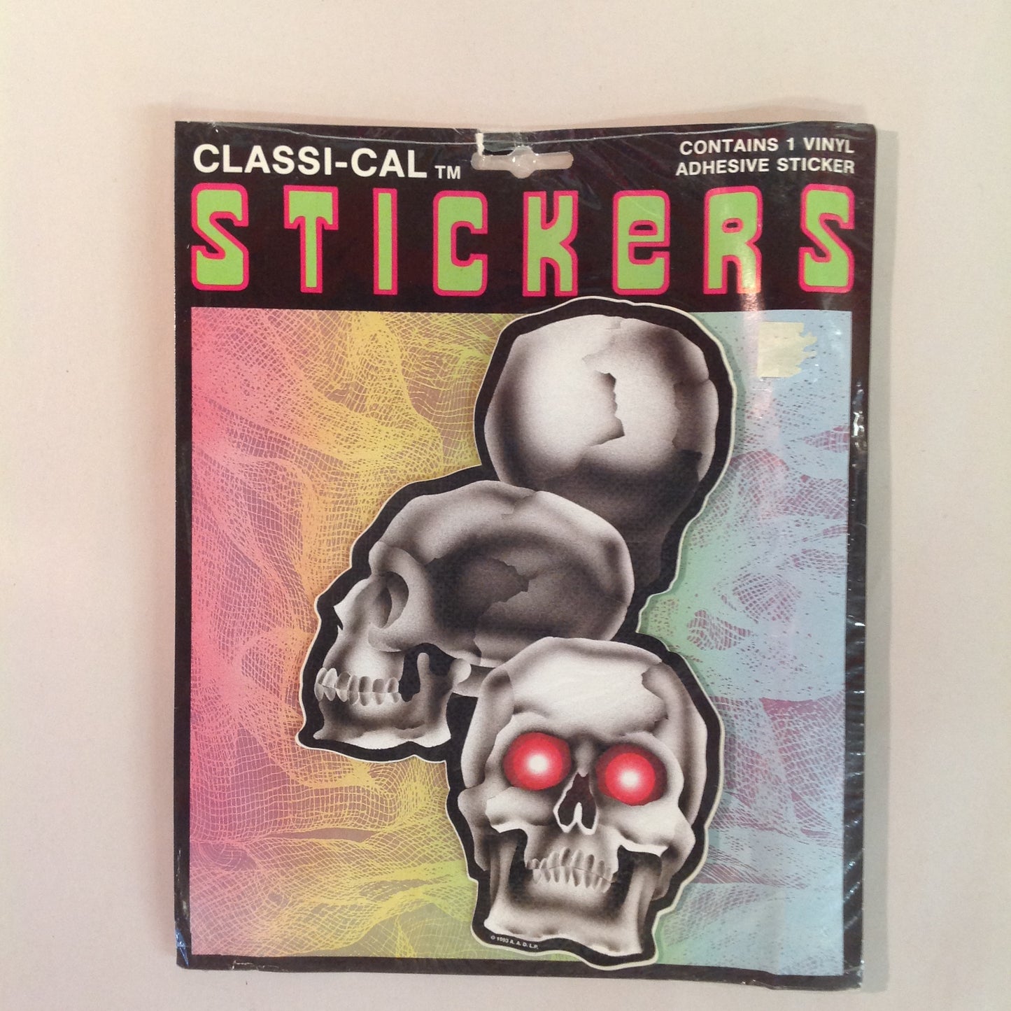 Vintage 1990's NOS Classi-Cal Vinyl Adhesive Sticker Red Eyed Skull Pile Trio