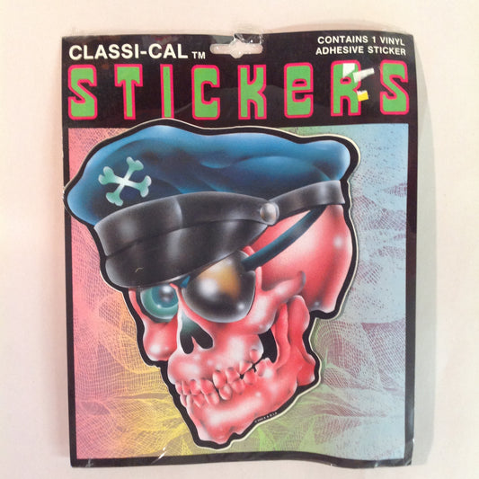 Vintage 1990's NOS Classi-Cal Vinyl Adhesive Sticker Red Skull Eyepatch Crossbones Police Cap