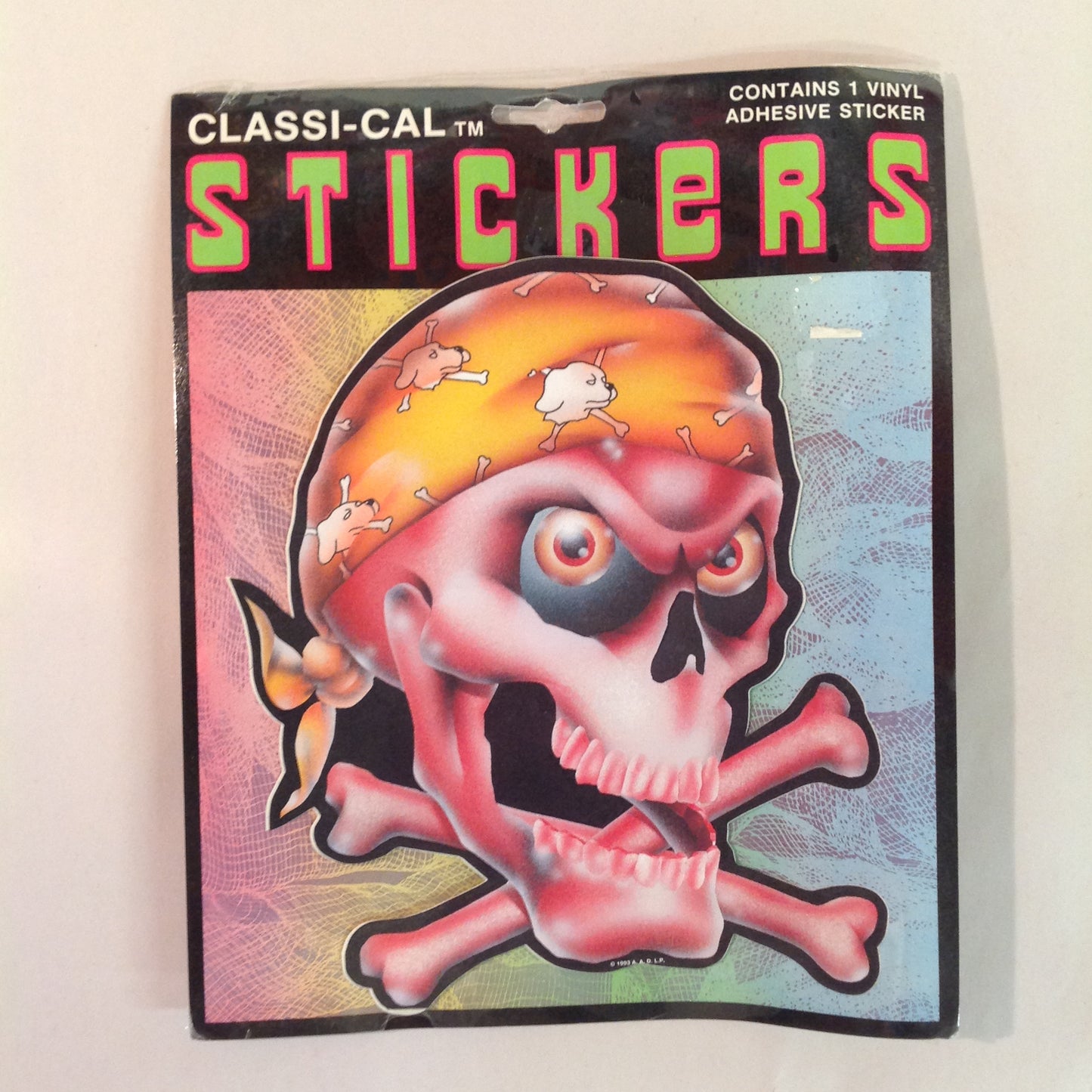 Vintage 1990's NOS Classi-Cal Vinyl Adhesive Sticker Skull and Crossbones in Bad Dog Do-Rag