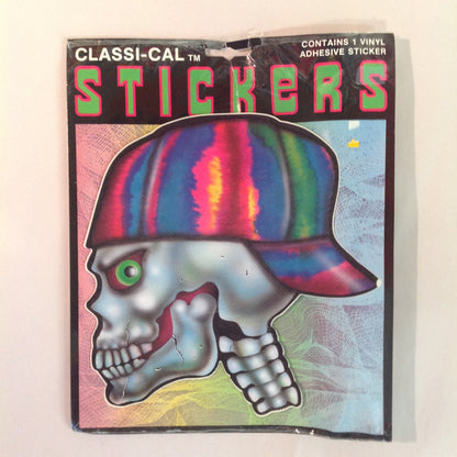 Vintage 1990's NOS Classi-Cal Vinyl Adhesive Sticker Skull Reverse Cap Tie Dye Stripes