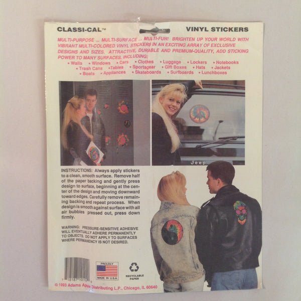 Vintage 1990's NOS Classi-Cal Vinyl Adhesive Sticker Skull Reverse Cap Tie Dye Stripes