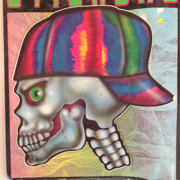 Vintage 1990's NOS Classi-Cal Vinyl Adhesive Sticker Skull Reverse Cap Tie Dye Stripes