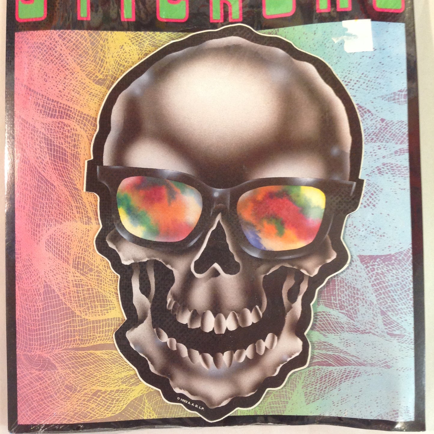 Vintage 1990's NOS Classi-Cal Vinyl Adhesive Sticker Skull Tie Dye Shades Reflection