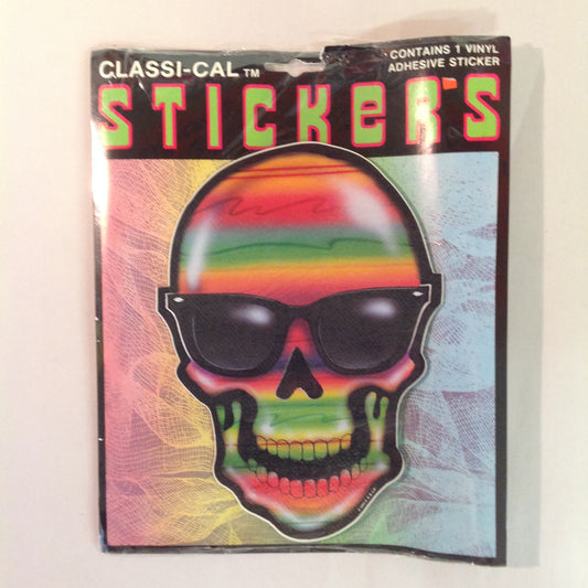 Vintage 1990's NOS Classi-Cal Vinyl Adhesive Sticker Rainbow Striped Skull Ray Bans Shades