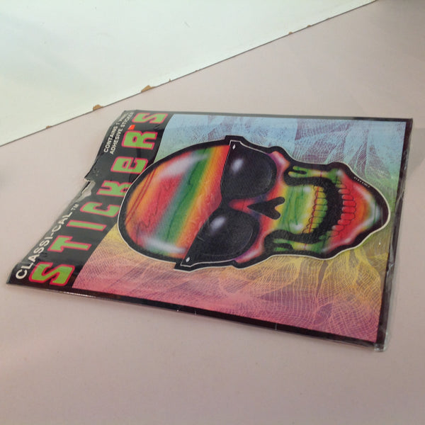 Vintage 1990's NOS Classi-Cal Vinyl Adhesive Sticker Rainbow Striped Skull Ray Bans Shades