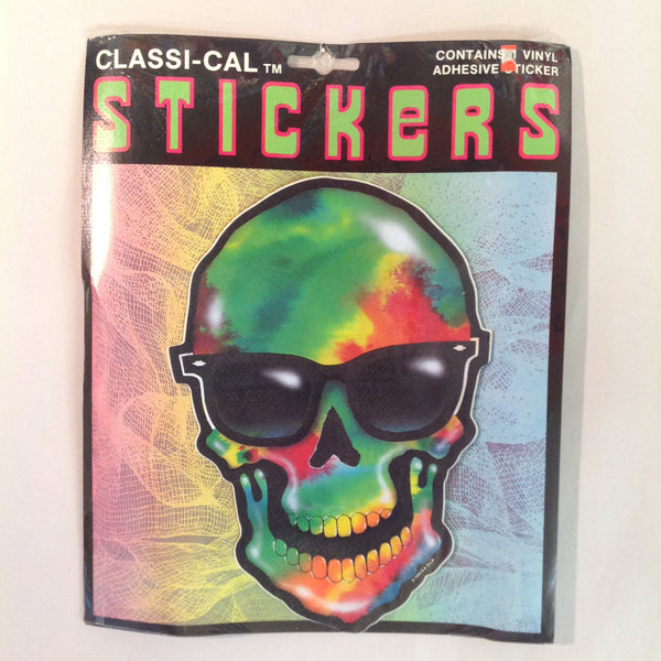Vintage 1990's NOS Classi-Cal Vinyl Adhesive Sticker Tie-Dye Skull Ray Bans Shades