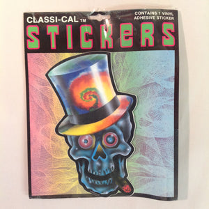 Vintage 1990's NOS Classi-Cal Vinyl Adhesive Sticker Hypno Spiral Top Hat Skull with Blunt Cigar
