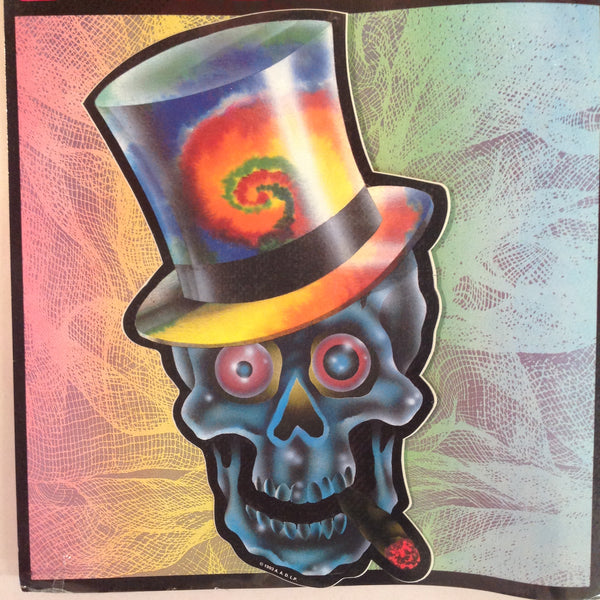 Vintage 1990's NOS Classi-Cal Vinyl Adhesive Sticker Hypno Spiral Top Hat Skull with Blunt Cigar
