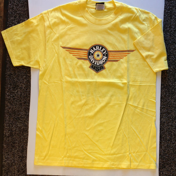 Vintage Official Skip Fordyce Riverside California Harley Davidson XL (46-48) Yellow Cotton T-Shirt
