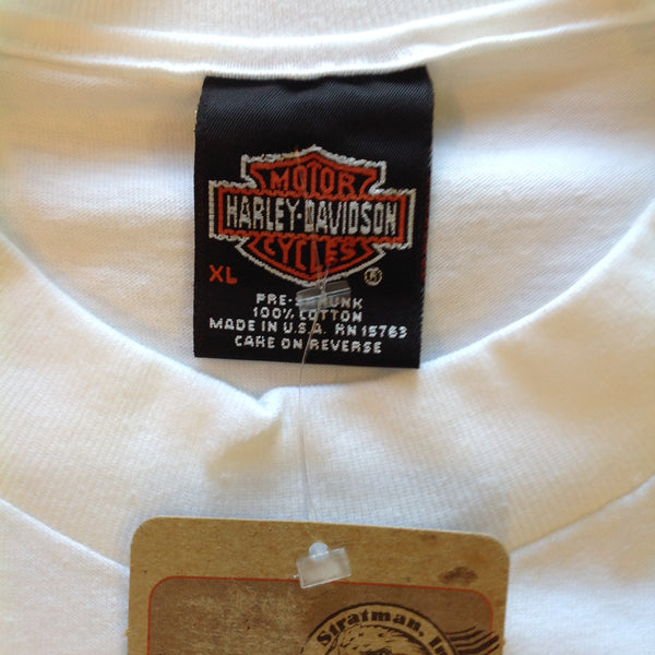 Vintage 1998 RK Stratman 100% Cotton White Men's XL Official Licensed Souvenir Harley Davidson Motorcycles Santa Maria California T-Shirt with Tags Feel the Heat