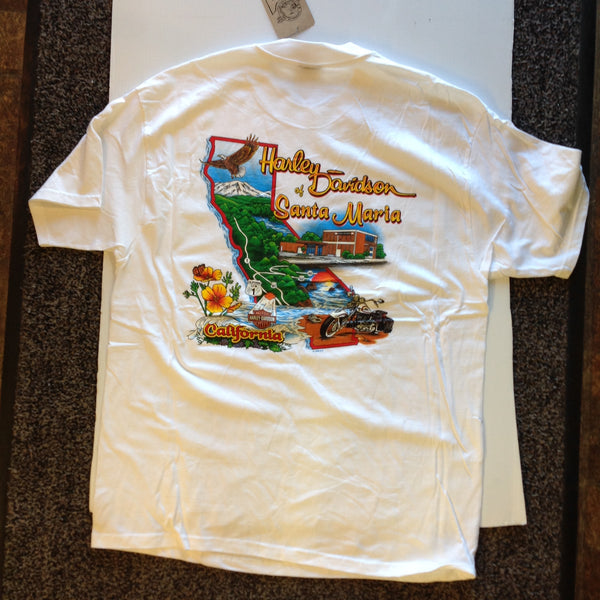 Vintage 1998 RK Stratman 100% Cotton White Men's XL Official Licensed Souvenir Harley Davidson Motorcycles Santa Maria California T-Shirt with Tags Feel the Heat