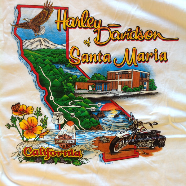 Vintage 1998 RK Stratman 100% Cotton White Men's XL Official Licensed Souvenir Harley Davidson Motorcycles Santa Maria California T-Shirt with Tags Feel the Heat