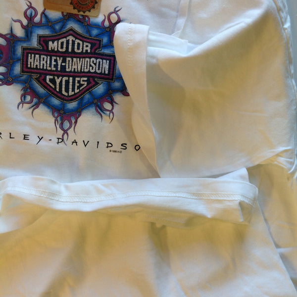 Vintage 1998 RK Stratman 100% Cotton White Men's XL Official Licensed Souvenir Harley Davidson Motorcycles Santa Maria California T-Shirt with Tags Feel the Heat
