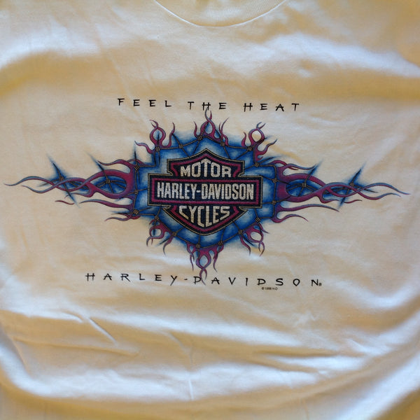 Vintage 1998 RK Stratman 100% Cotton White Men's XL Official Licensed Souvenir Harley Davidson Motorcycles Santa Maria California T-Shirt with Tags Feel the Heat