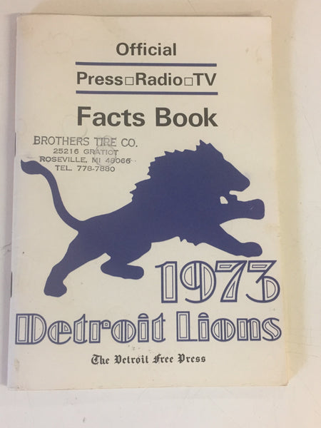 Vintage 1973 Detroit Lions Official Facts Book Free Press Brothers Tire Co
