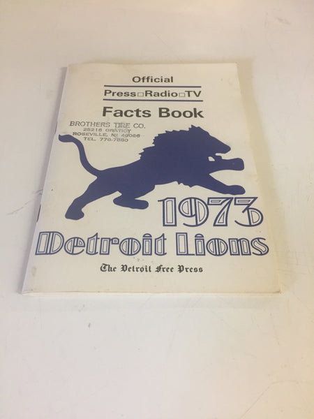 Vintage 1973 Detroit Lions Official Facts Book Free Press Brothers Tire Co