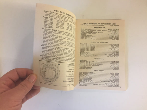 Vintage 1973 Detroit Lions Official Facts Book Free Press Brothers Tire Co