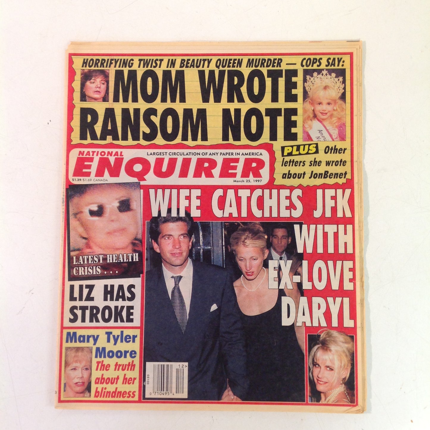 Vintage March 25 1997 NATIONAL ENQUIRER Mom Wrote JonBenet Ransom Note JFK Jr Daryl Hannah Caught Liz Stroke