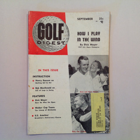 Vintage September 1957 GOLF DIGEST Magazine Dick and Doris Mayer Billy Joe Patton Play in the Wind