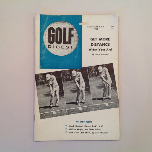 Vintage September 1958 GOLF DIGEST Magazine Dutch Harrison Widen Your Arc Bert Weaver