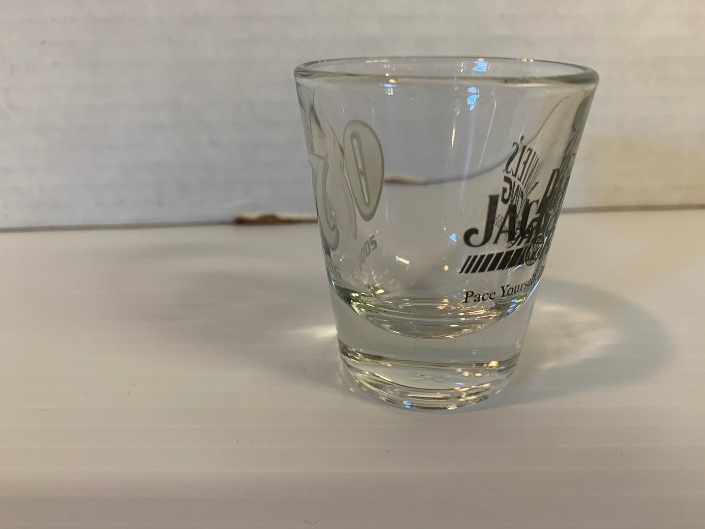 2006 Souvenir Jack Daniels Racing Old No 7 Shot Glass Pace Yourself