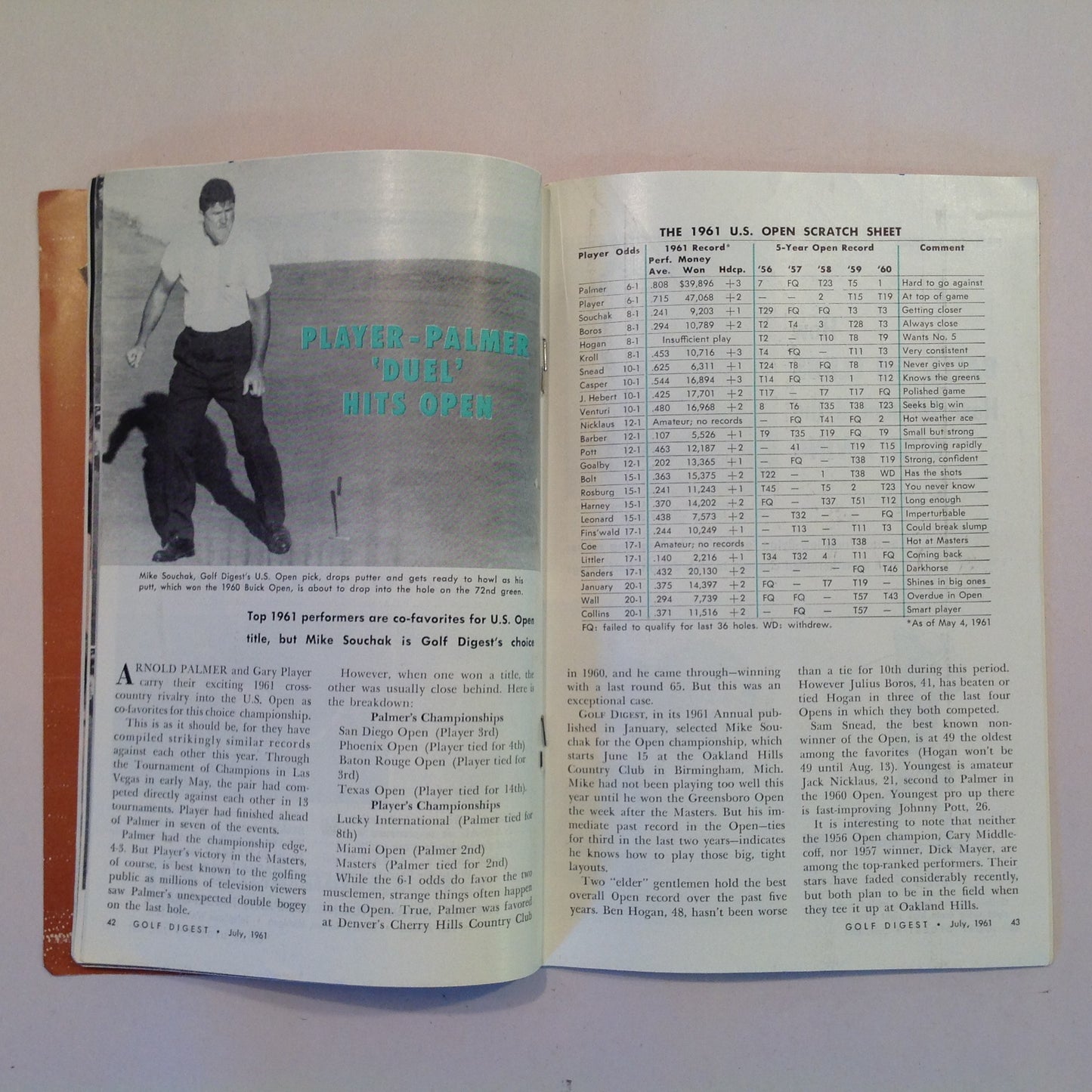 Vintage July 1961 GOLF DIGEST Magazine Gary Player Drive for Distance