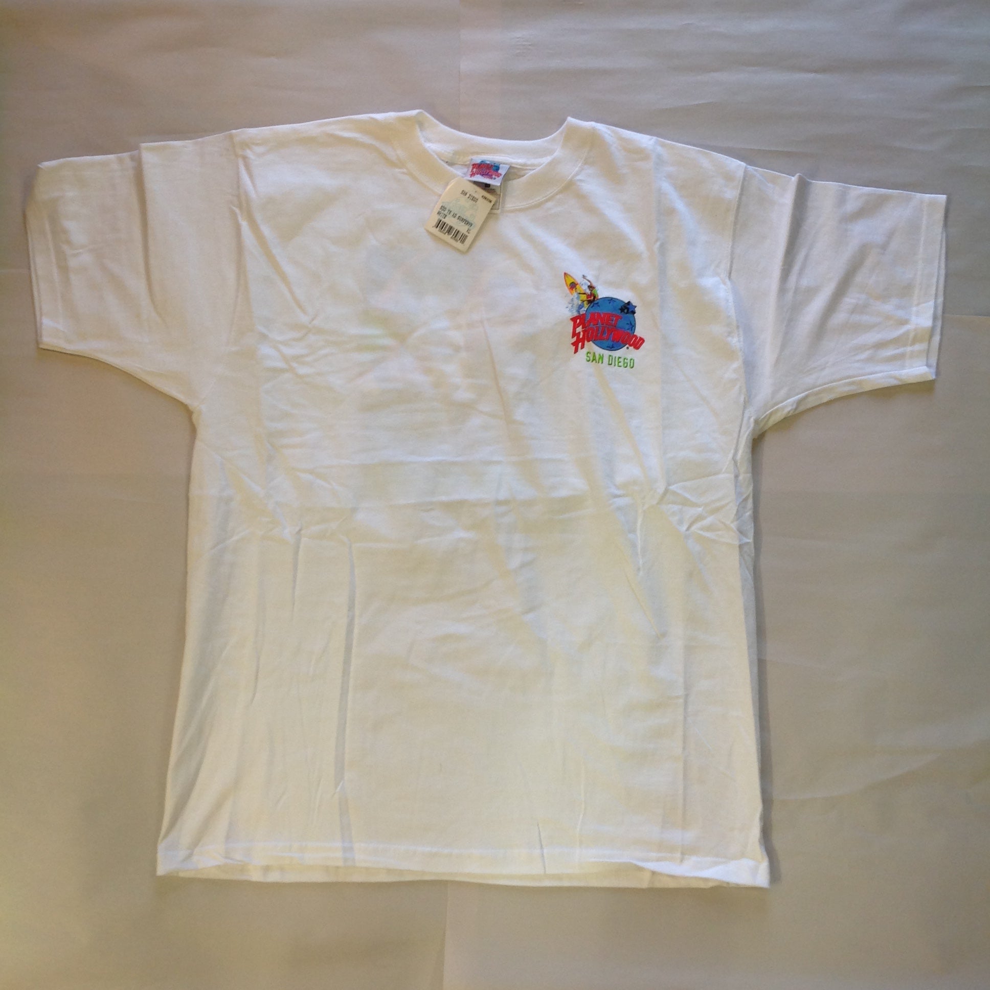 Vintage 1998 Men's XL White Cotton Short Sleeve Authentic Souvenir Planet Hollywood San Diego T-Shirt with Tags