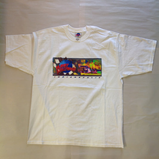 Vintage 1991 Authentic Souvenir White Men's XL Short Sleeve Planet Hollywood Indianapolis T-Shirt