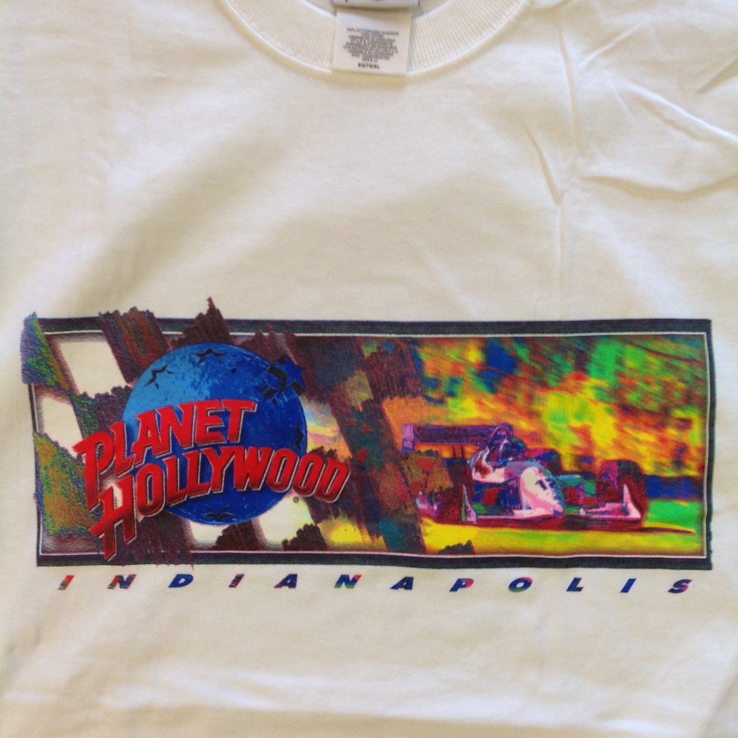 Vintage 1991 Authentic Souvenir White Men's XL Short Sleeve Planet Hollywood Indianapolis T-Shirt