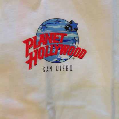 Authentic Souvenir Men's XL White Short Sleeve Planet Hollywood San Diego Color Sailing Yacht Unworn with Tags