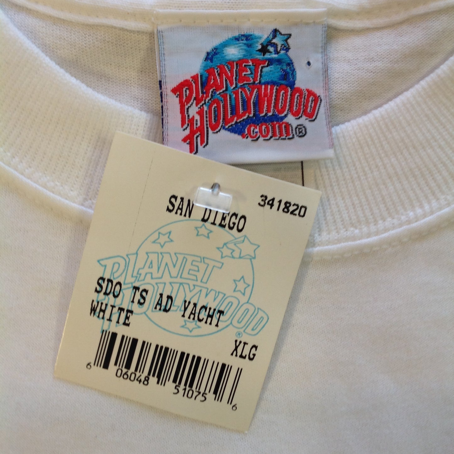 Authentic Souvenir Men's XL White Short Sleeve Planet Hollywood San Diego Color Sailing Yacht Unworn with Tags
