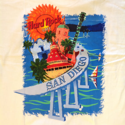 Authentic Souvenir Men's XL White Short Sleeve Cotton Hard Rock Cafe San Diego Blazing Sun Road by the Bay T-Shirt