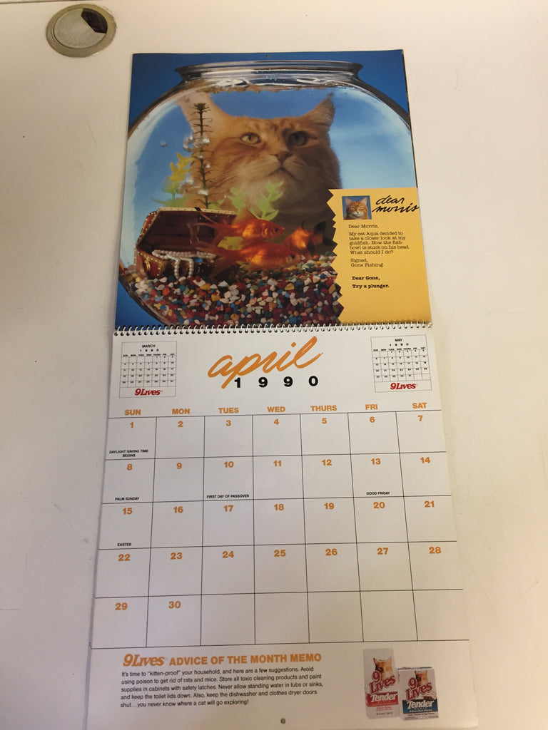 Vintage 1990 DEAN MORRIS CALENDAR Morris The Cat 9-LIVES ADVERTISING ...